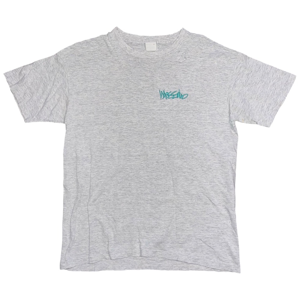 Vintage Mossimo T-Shirt Large Gray Single Stitch Embroidered Logo 90s Distressed